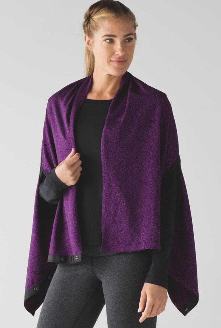Lululemon Vinyasa Scarf Shawl Wrap Purple Black One Size Activewear Run Snaps